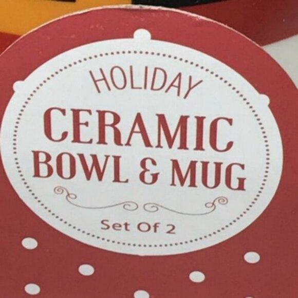 Christmas Holiday Ceramic Bowl Mug Set Of 2 Santa Christmas - Picture 6 of 12